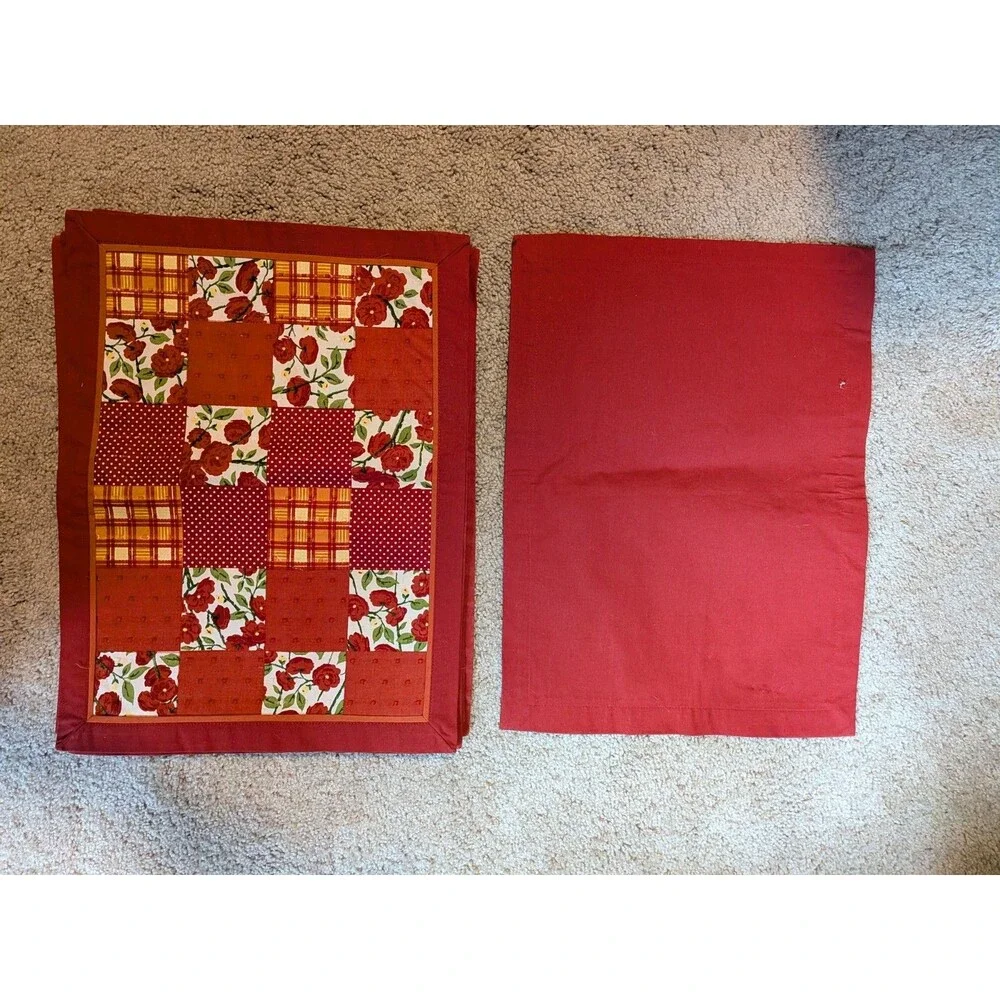 Red Patchwork Quilted Placemats Floral Polka Dot Plaid Set Of 8 14